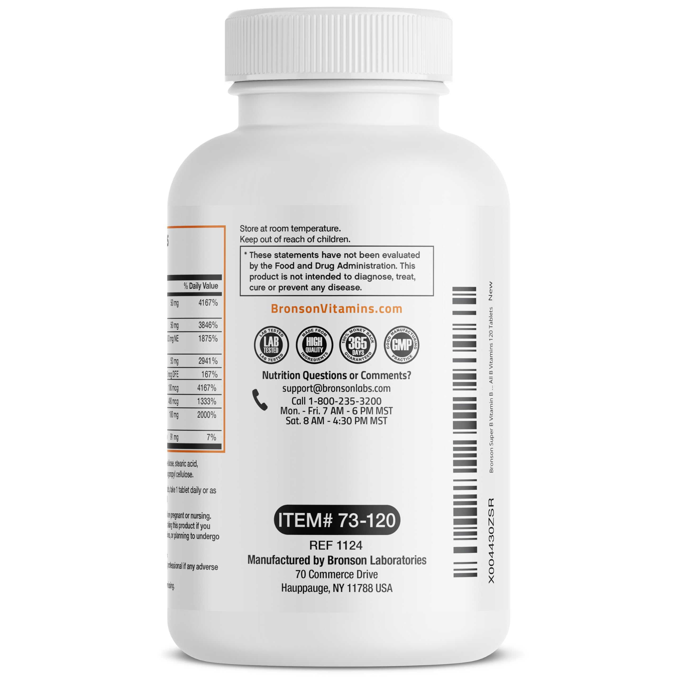 Bronson Super B Vitamin B Complex Sustained Release for Energy, 120 Tablets | B1, B2, B3, B6, Folic Acid, B12, Biotin & Pantothenic Acid, One-Tablet Formula, Non-GMO, Gluten-Free & Soy-Free