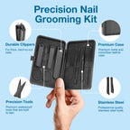 Precision 8 Pieces Men’s Nail Grooming Travel Kit, Stainless Steel Manicure Set with Fingernail & Toenail Clippers, Nail File, Slant Tip Tweezers, Cuticle Scissors, Cuticle Pusher, Travel Case
