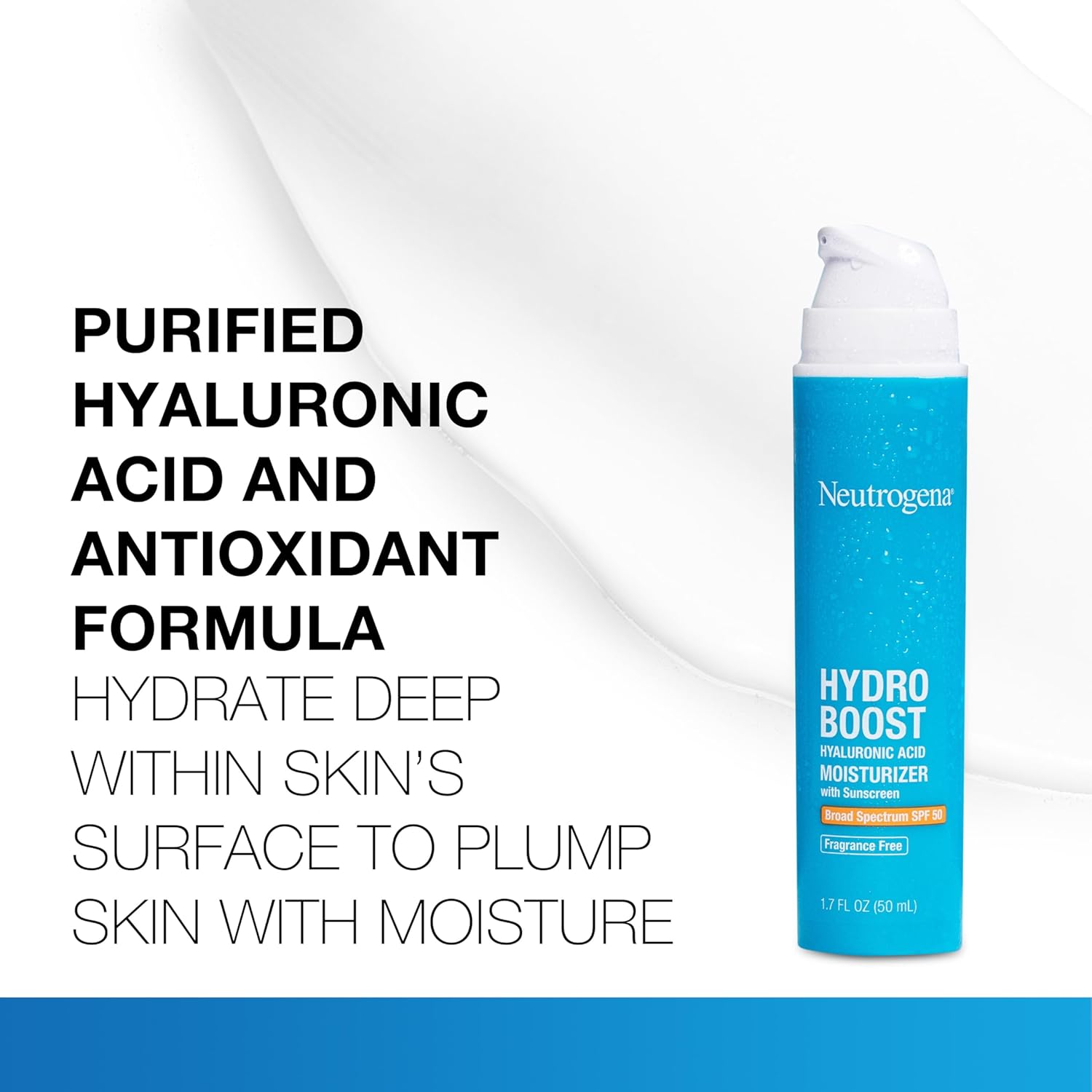 Buy now Neutrogena Hydro Boost Hyaluronic Acid Face Moisturizer with Broad Spectrum SPF 50 Sunscreen, Non-Greasy, Fragrance Free Daytime Facial Moisturizer to Hydrate & Soothe Dry Skin, 1.7 fl. oz at indiglob india