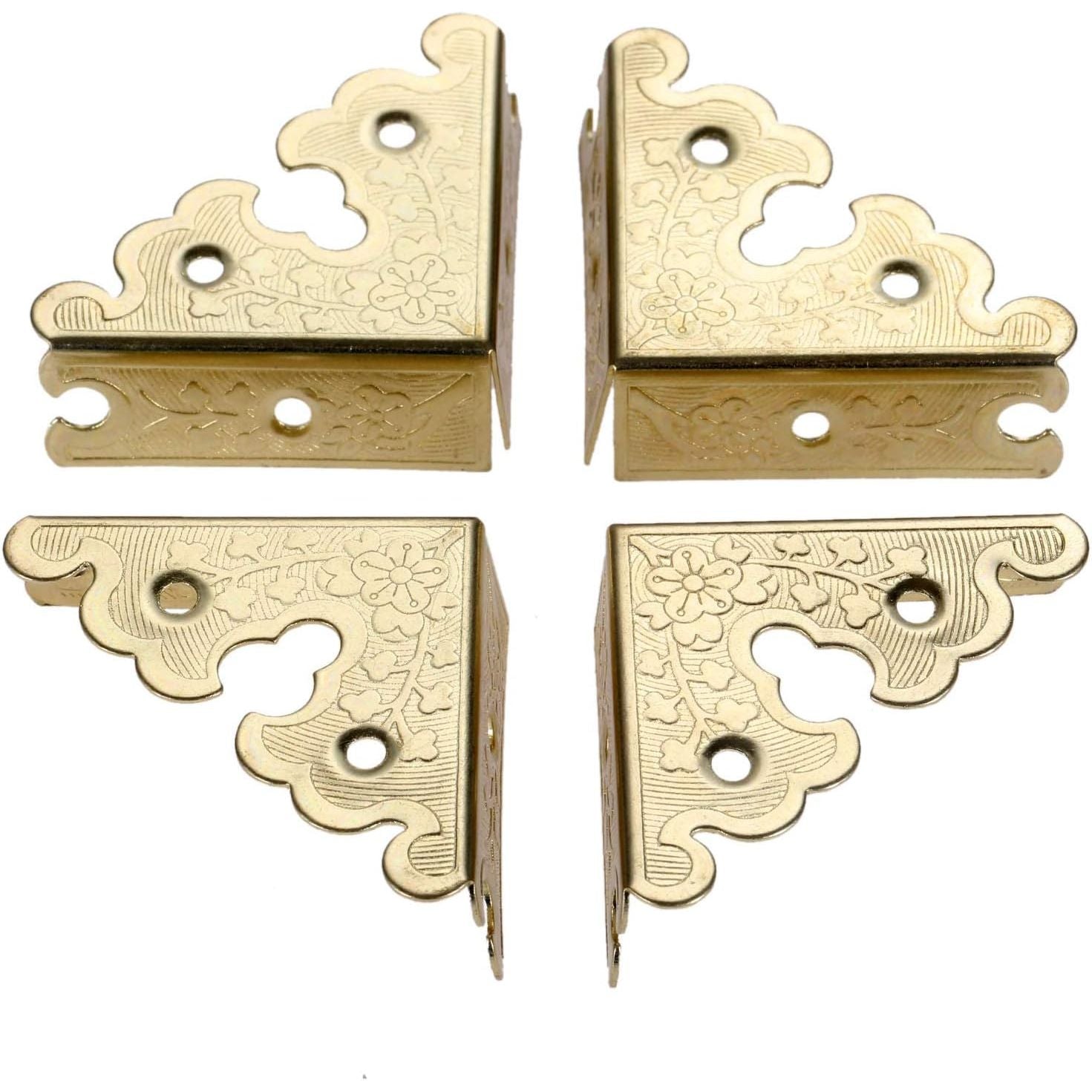 Buy now dophee 4Pcs Decorative Corner Protectors, Retro Style Edge Safety Guards Covers for Picture Frame Album Jewelry Box Gift Box Wooden Case Chest Tables Cabinet Furniture, 1.34"x1.34"-Antique Bronze Gold at indiglob india