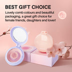 RHOS Folding Brush with mirror in pink and purple packaging. Ideal gift choice for women, verified by CuratCart.