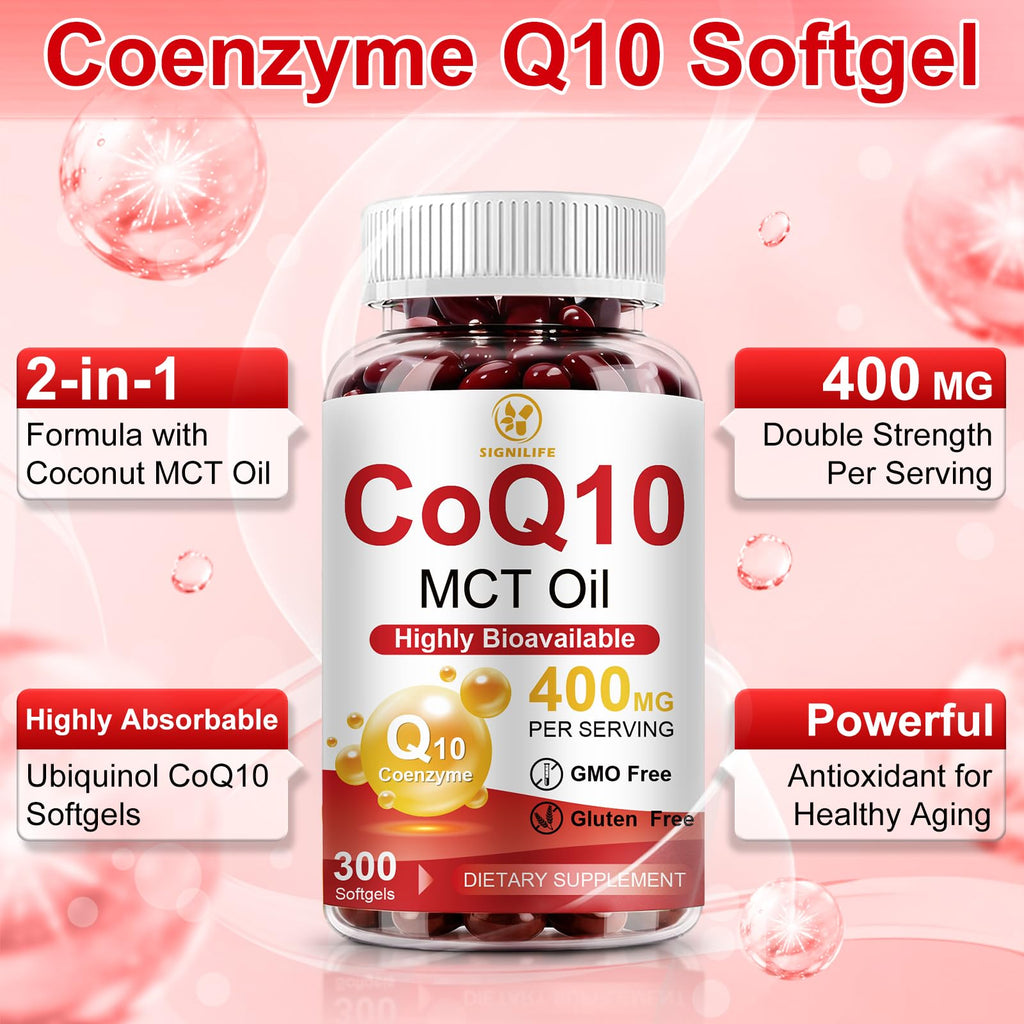 CoQ10 400mg Per Serving, 300 Softgels Extra Strength with MCT Oil | Coenzyme Q10 as Ubiquinone, Antioxidant Support for Heart & Energy Health, Non-GMO,Gluten & Soy-Free,150-Day Supply