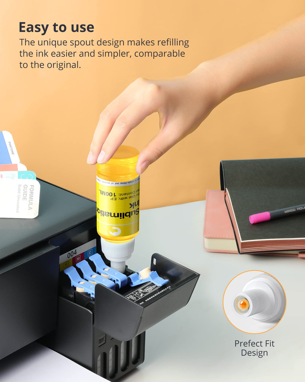Hiipoo Sublimation Ink Refilled Bottles Work with ET-2800 ET-2903 ET-2980 ET-4800 ET-15000 ET-2803 ET-2850 ET-3760 ET-4760 Inkjet Printer Heat Press Transfer on Mugs T-Shirts Pillows Phone Case