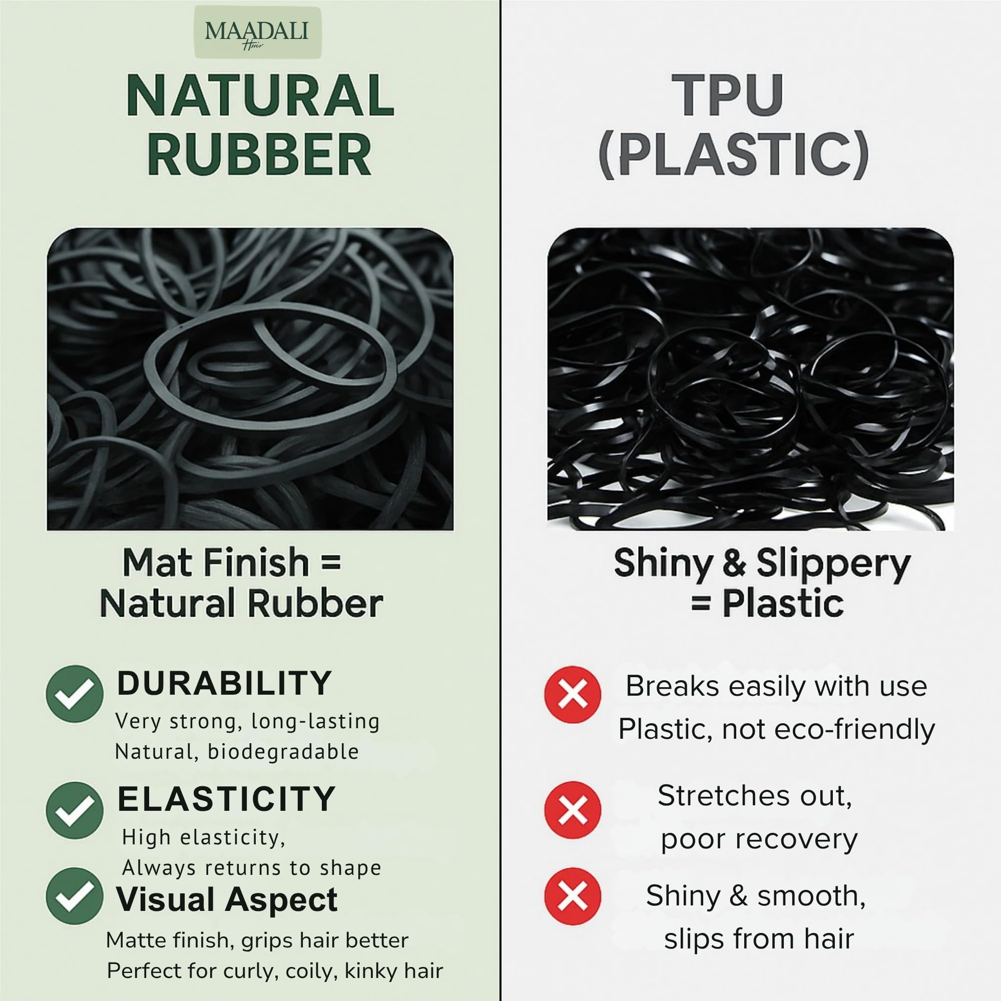 300 Black Hair Ties - Small Strong Rubber Bands for Thick, Curly & Afro Hair, Braids, Ponytails & Protective Styles - No Breakage Hair Elastics bands for Women & Girls - MAADALI
