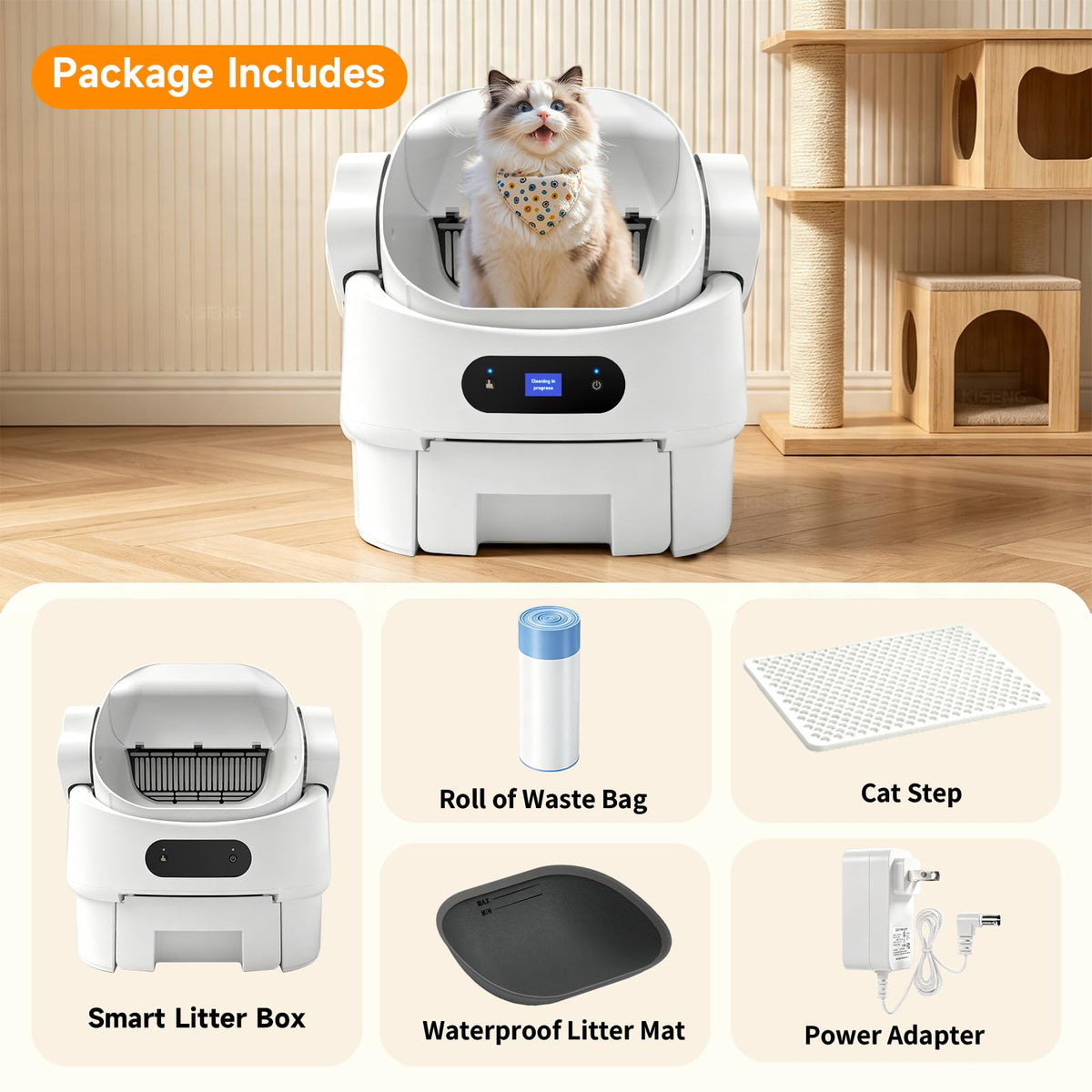 Automatic Cat Litter Box, Self Cleaning, Open-Top, Safety Sensors, Toilet