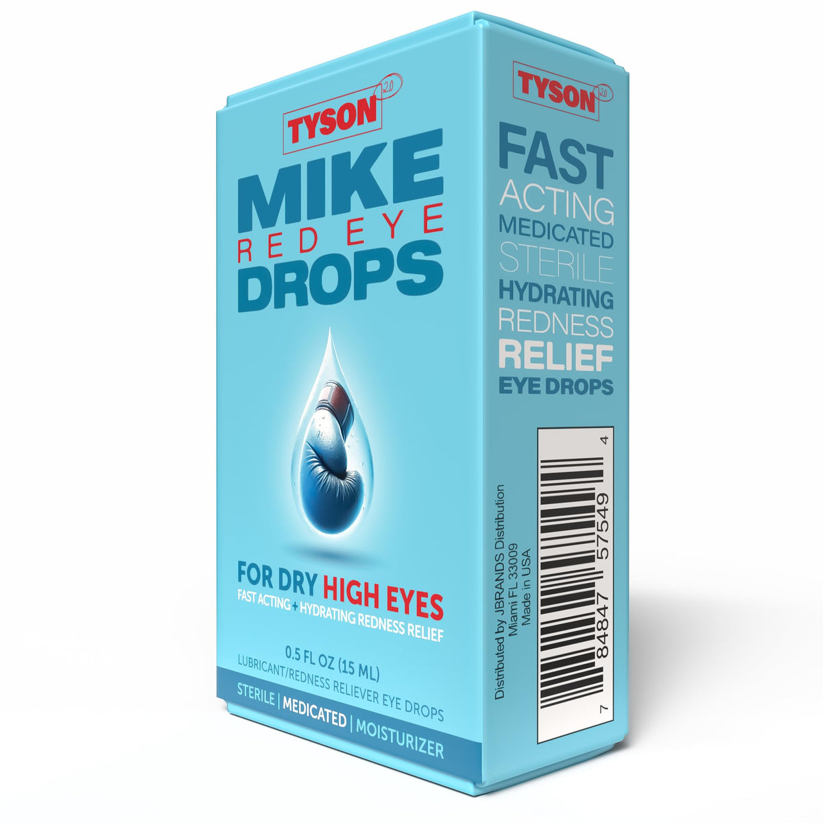 Tyson 2.0 Mike Red Eye Drops – 3-in-1 Lubricant Eye Drops for Dry, Red & Irritated Eyes – Glycerin 0.5% & Naphazoline HCl 0.03% Redness Reliever for Dry High Eyes, 0.5 fl oz Multi-Dose Bottle