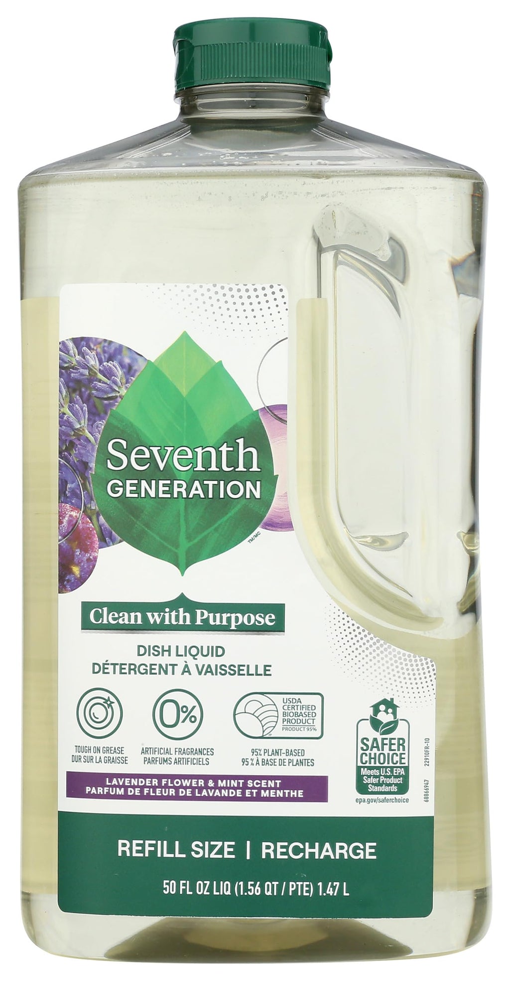Seventh Generation Dish Liquid Soap Lavender Flower & Mint Refill Dishwashing Soap Biodegradable liquid soap 50 oz