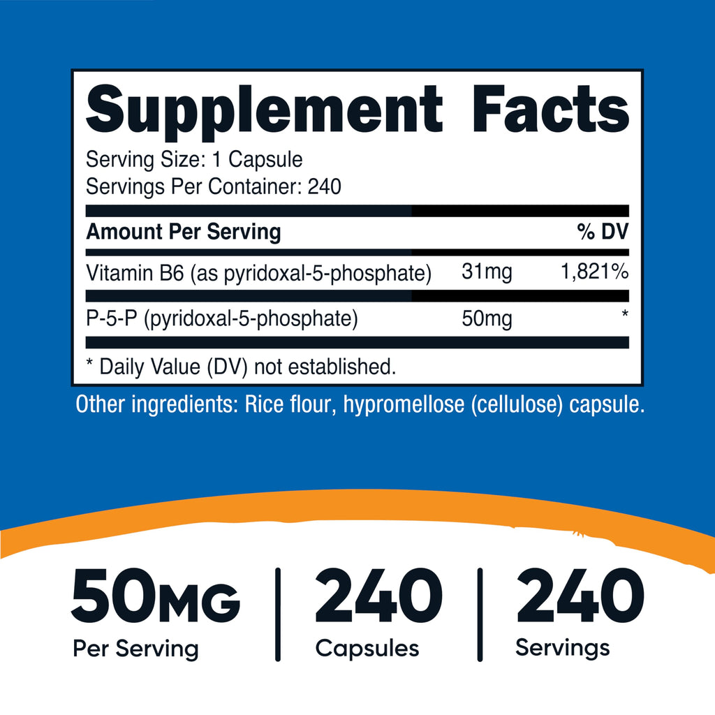 Nutricost P5P Vitamin B6 Supplement (50mg) 240 Capsules, Gluten Free | Pyridoxal-5-Phosphate, Vegetarian Friendly, GMO-Free