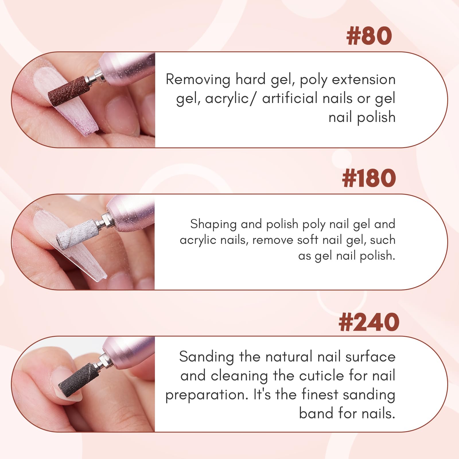 Makartt Sanding Bands for Nail Drill:50 Pcs Small Sanding (White, #180) | Nail Sanding Files with 2026 Upgrade Design 3.1mm Mandrel Bits,180 Medium Grits