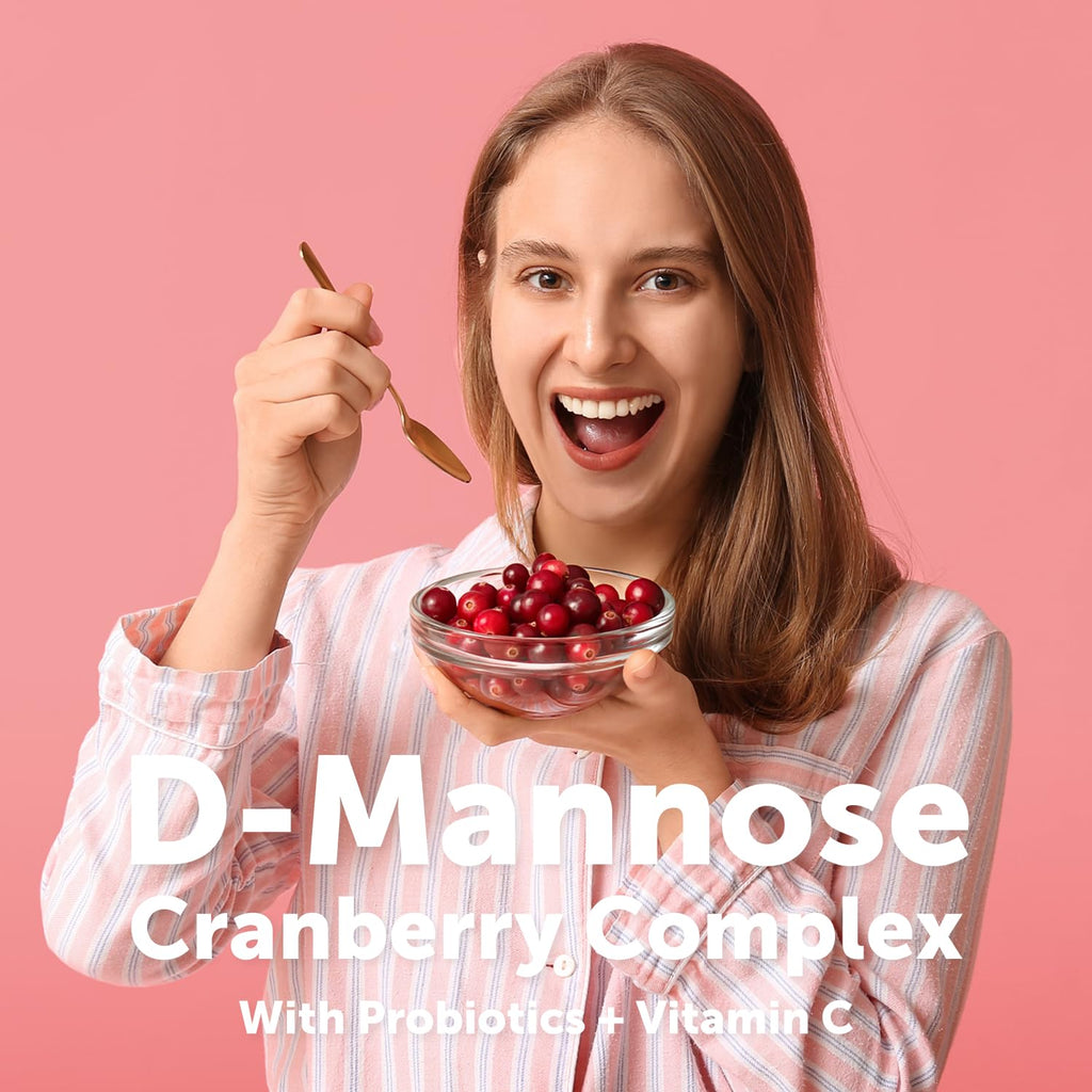Micro Ingredients D Mannose 1,300mg Per Serving with Cranberry | 240 Veggie Capsules + Fat-Soluble Vitamin C & 1 Million CFU Probiotics Blend | Daily D Mannose Formula for Women | Filler Free, Non-GMO