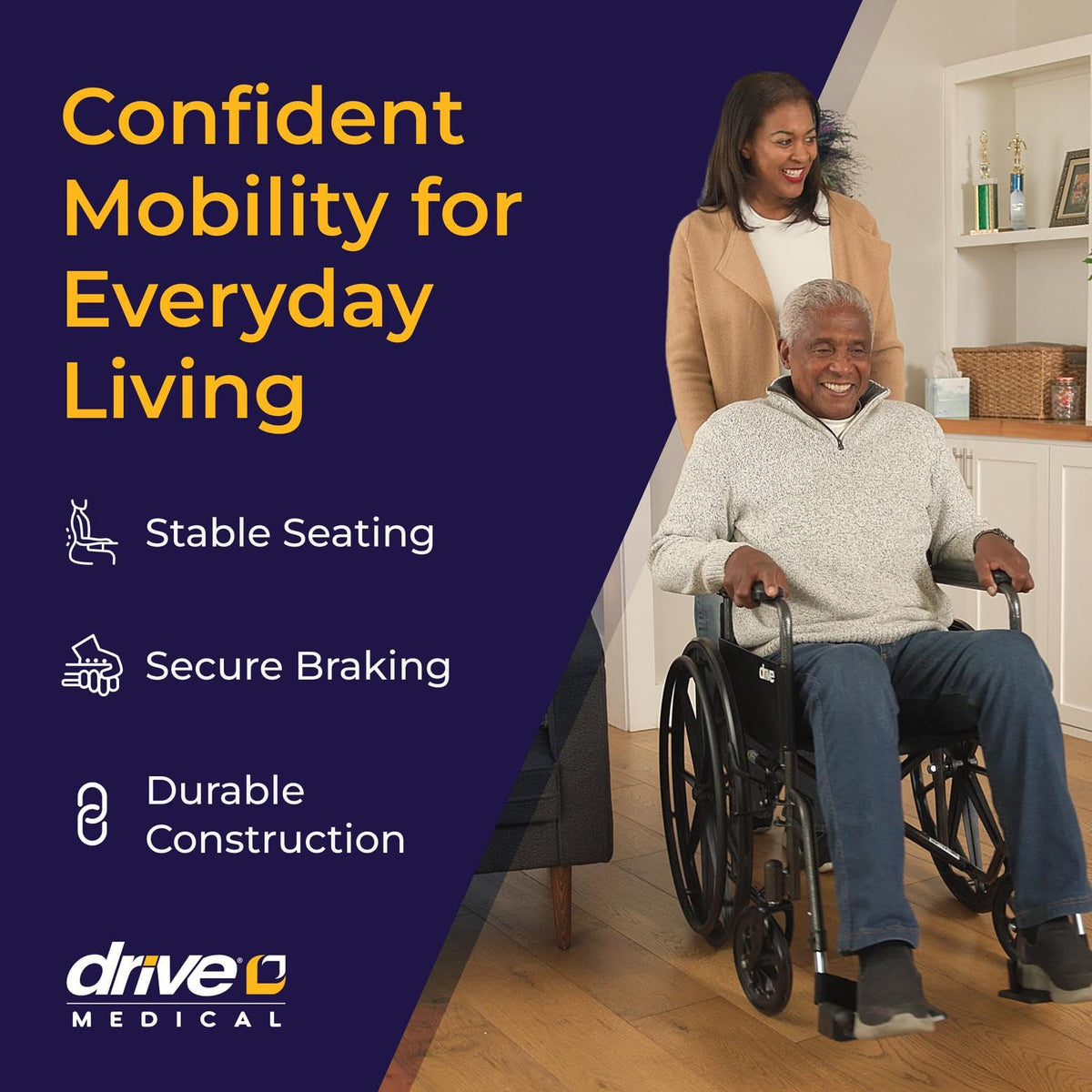 Drive Medical Silver Sport 1 Folding Transport Wheelchair, Black