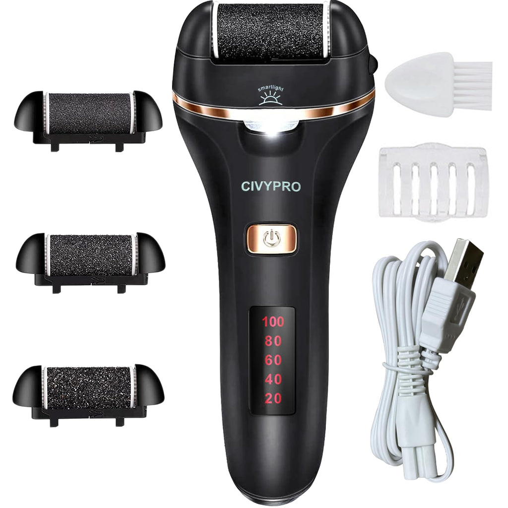 Electric Foot Callus Remover- Long Service Time, Rechargeable Electronic Foot File- Ideal Gift, Professional Pedicure Tools, Waterproof Foot Scrubber, Pedicure Kit Feet Care for Dead Skin (Black)