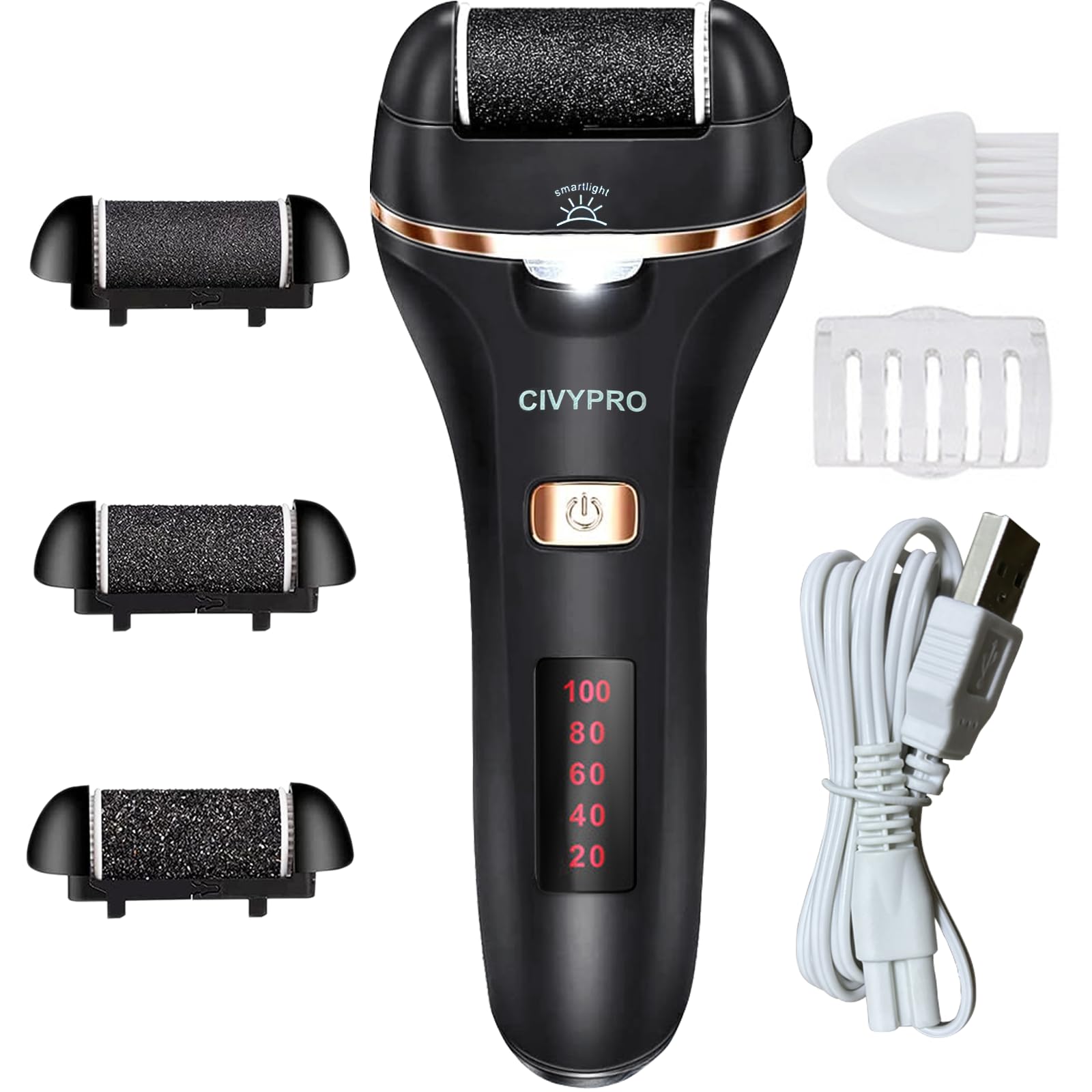 Electric Foot Callus Remover- Long Service Time, Rechargeable Electronic Foot File- Ideal Gift, Professional Pedicure Tools, Waterproof Foot Scrubber, Pedicure Kit Feet Care for Dead Skin (Black)