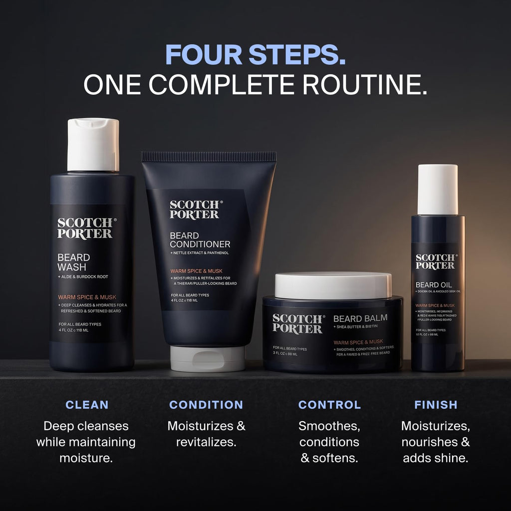 Scotch Porter Beard Kit – Beard Wash, Conditioner, Balm & Oil for Men