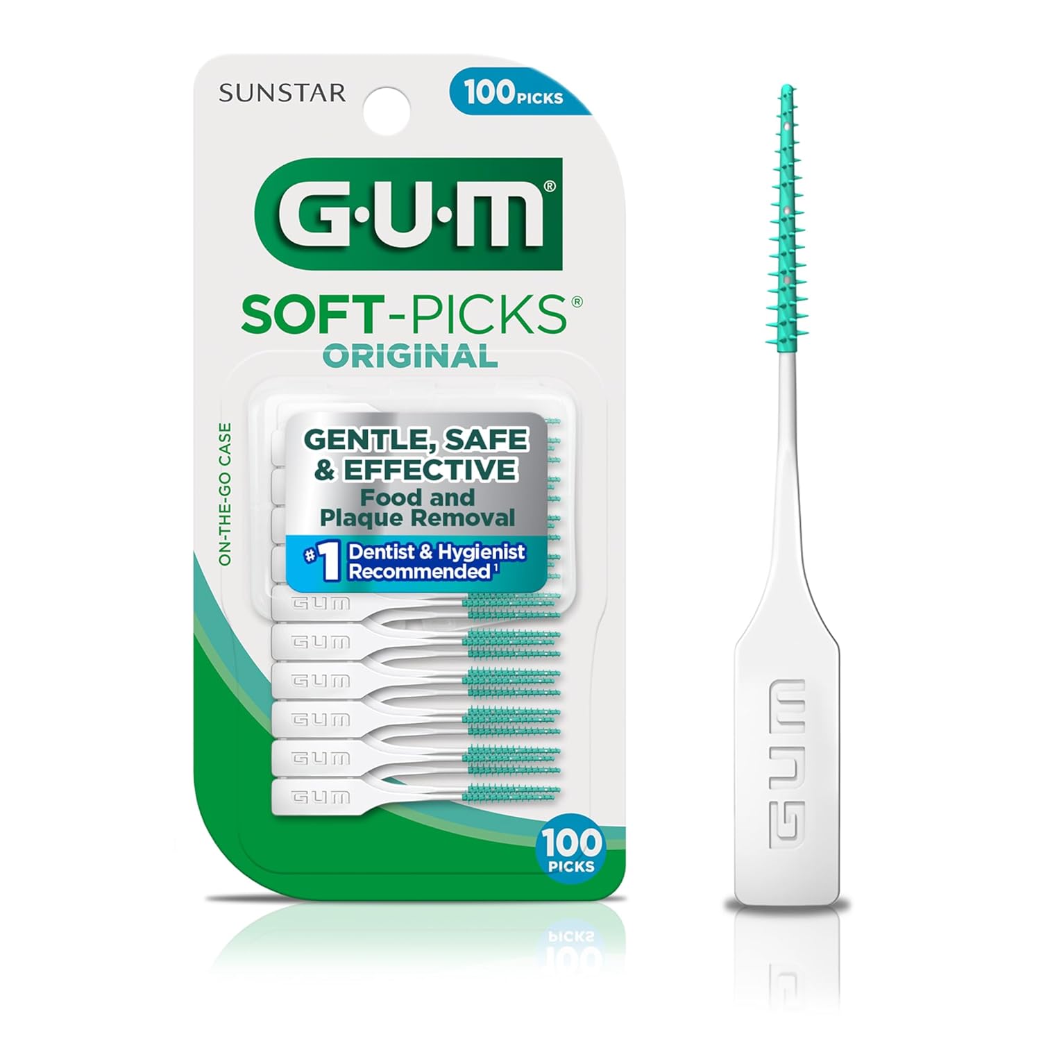 Buy now GUM Soft-Picks Original, Easy to Use Dental Picks for Teeth Cleaning and Gum Health, Disposable Interdental Brushes with Convenient Carry Case, Dentist Recommended Dental Picks, 100ct at indiglob india