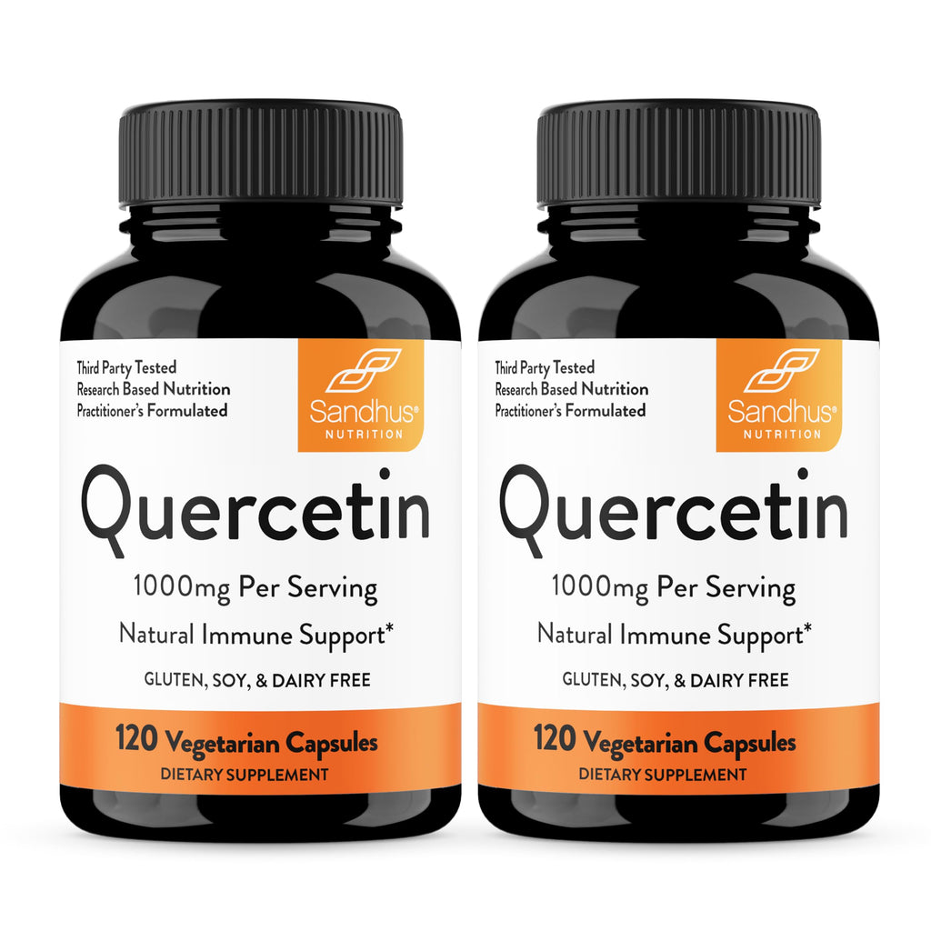 Sandhu's Quercetin 500mg Capsules 1000mg Per Serving 240 Ct Vegetarian | Immune Support Quercitin Supplements Gluten-Free Antioxidant For Circulatory Health 120 Servings By Sandhu's