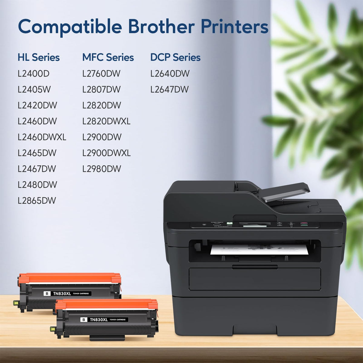AOLIBE TN830XL Toner Cartridges Compatible for Brother TN830XL TN830 XL Toner High Yield Work with HL-L2460DW DCP-L2640DW HL-L2405W HL-L2400D HL-L2480DW MFC-L2820DW MFC-L2820DW XL (2 Black)
