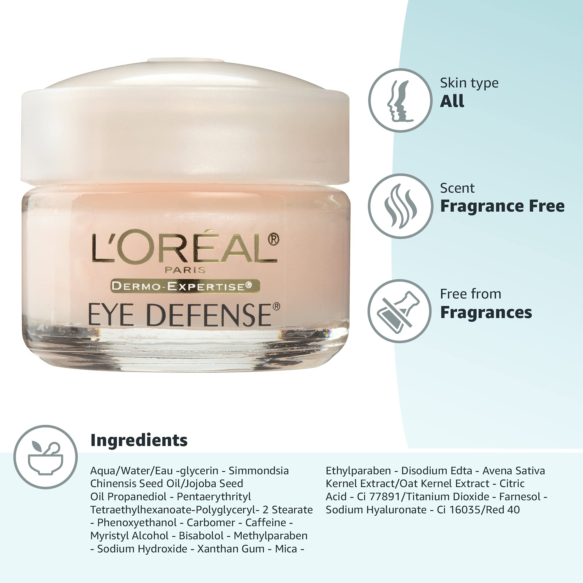Buy now L'Oreal Paris Dermo-Expertise Eye Defense Eye Cream with Caffeine and Hyaluronic Acid 0.5 oz at indiglob india