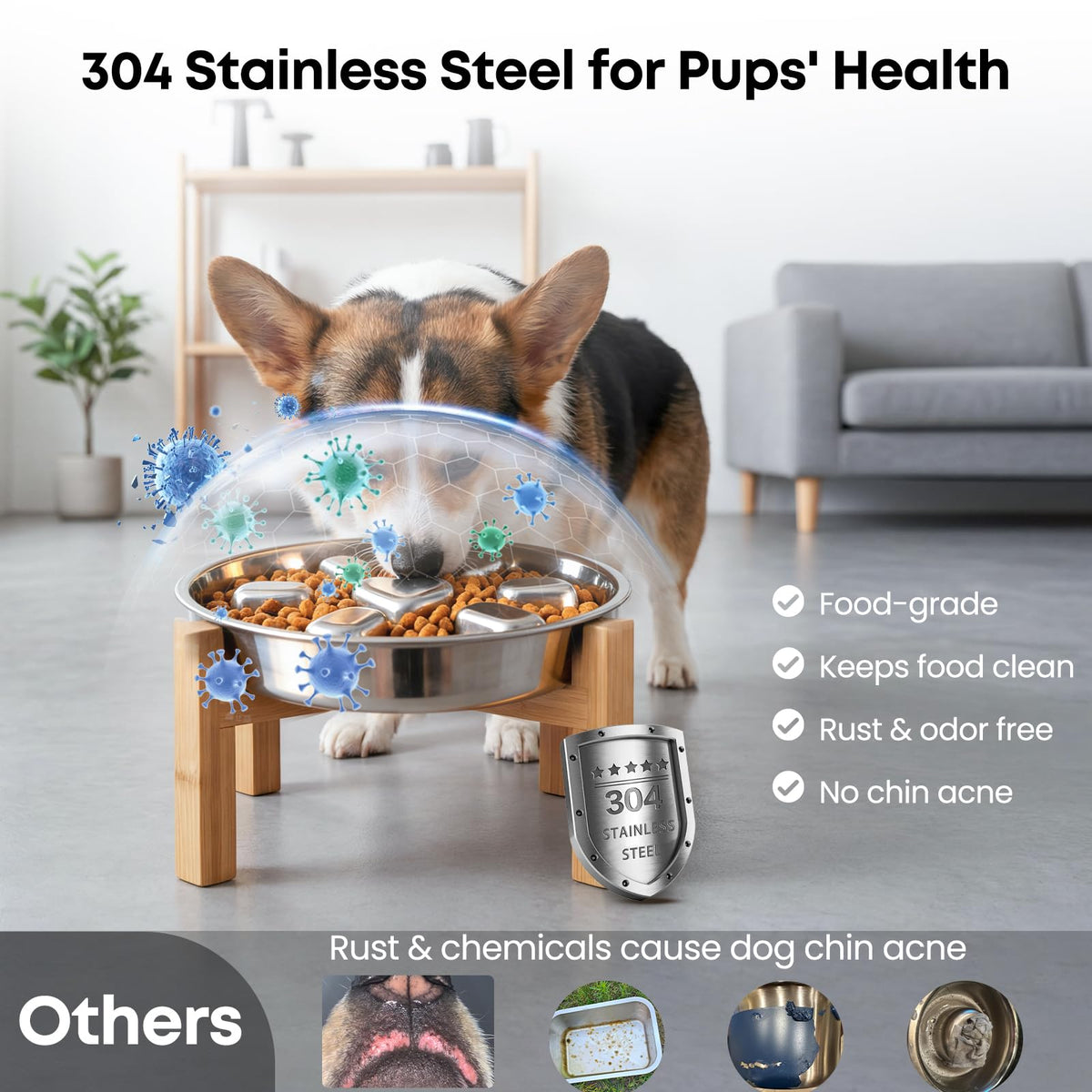 Elevated Slow Feeder Dog Bowls 2 Cups for 15-60 LBS Breed Puppy