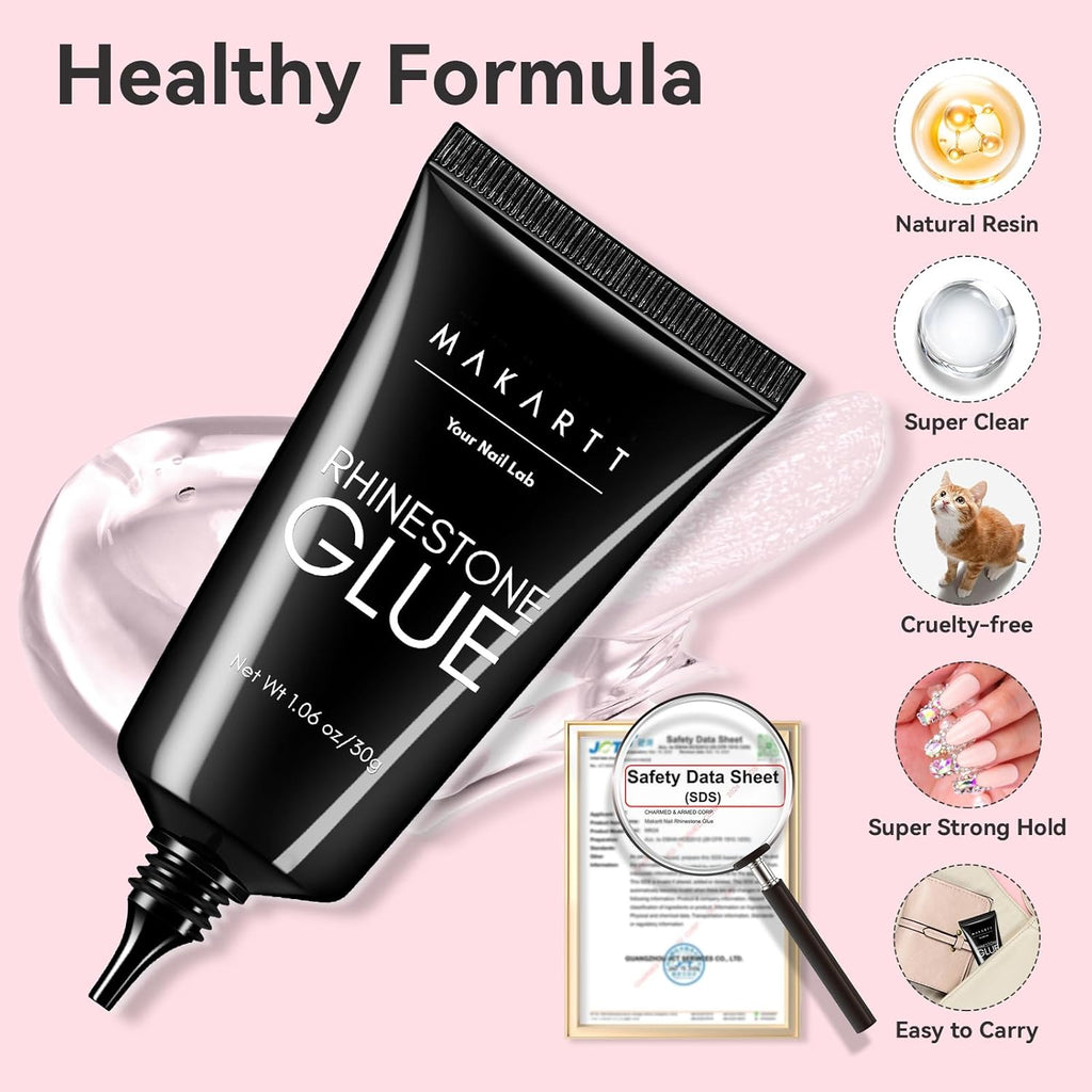 Buy now Makartt Nail Rhinestone Glue: Super Strong Gel Glue for Nail Art Decorations, Charms, 3D Bling, Gems, Jewel Diamonds 30ML Cured Need Beauty at indiglob india