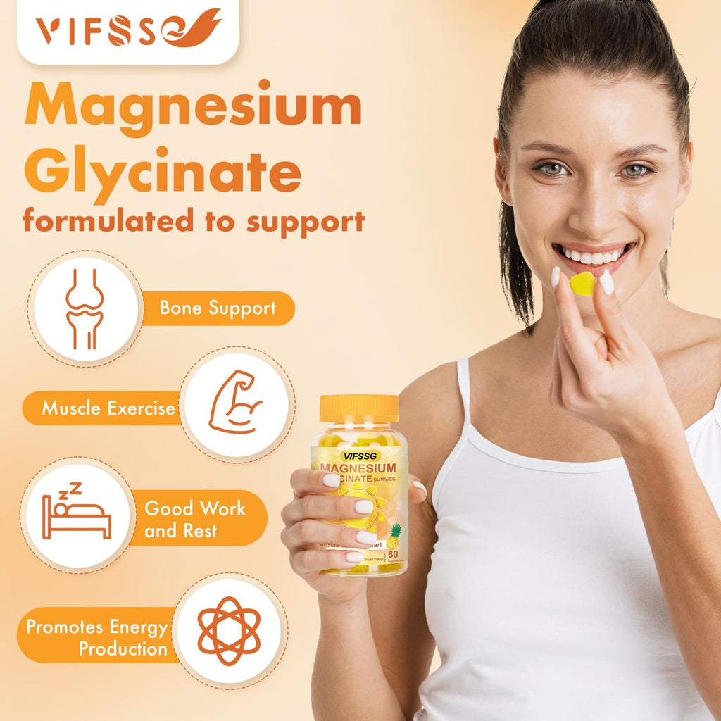 VIFSSG Magnesium Glycinate Gummies 500 Mg, Triple Magnesium Complex Sugar-Free Gummies with Malate 400 Mg, Citrate 400 Mg, Magnesium Supplement Chewable for Women & Men Vegan, Organic 60 Count