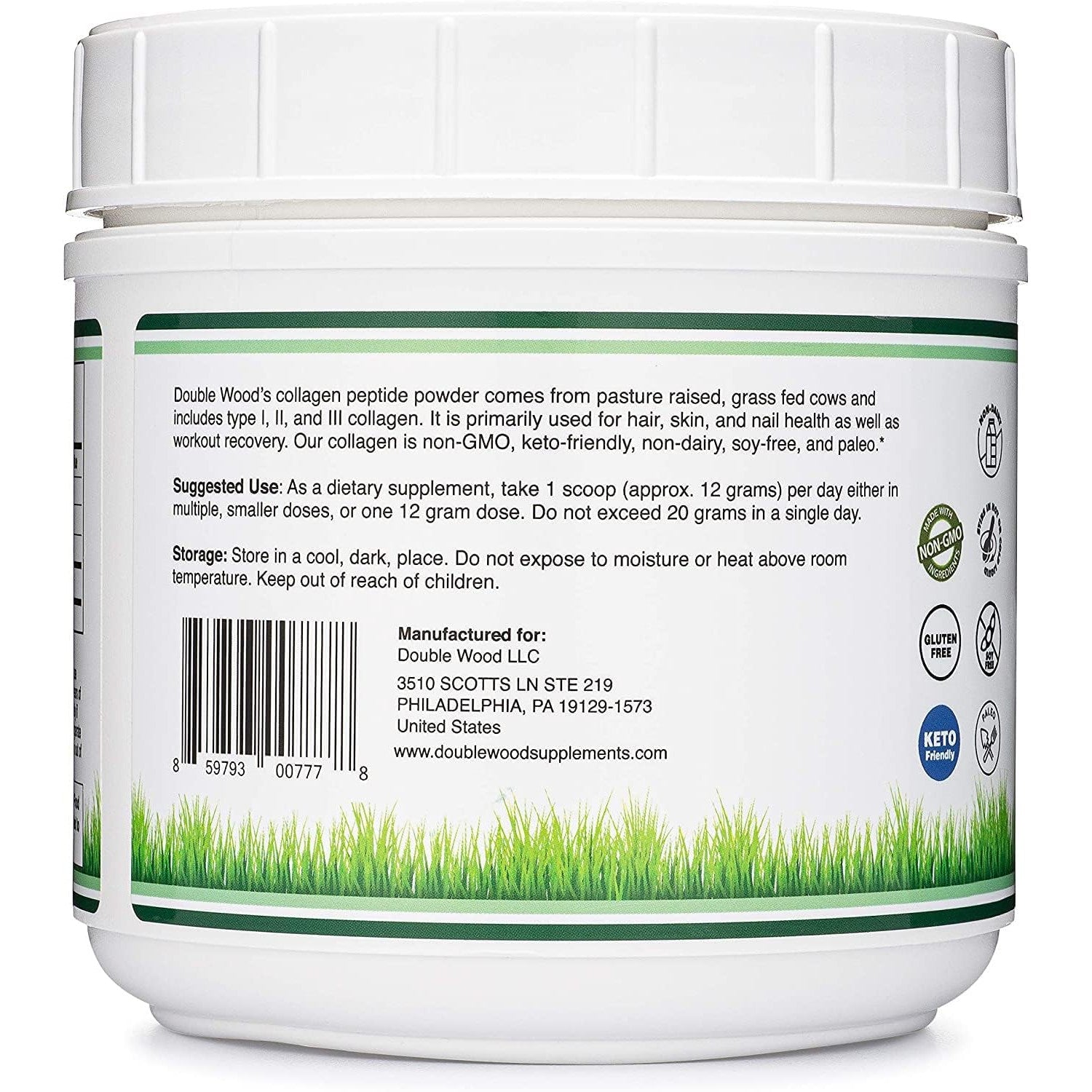 Collagen Peptides Powder, Type I, II + III, Skin, Hair + Joint, 16 oz | Skin, Hair, Nail + Joint Supplement, Types I, II + III, 11g Protein + 0g Carbs (Keto), Grass-Fed, Truly Unflavored