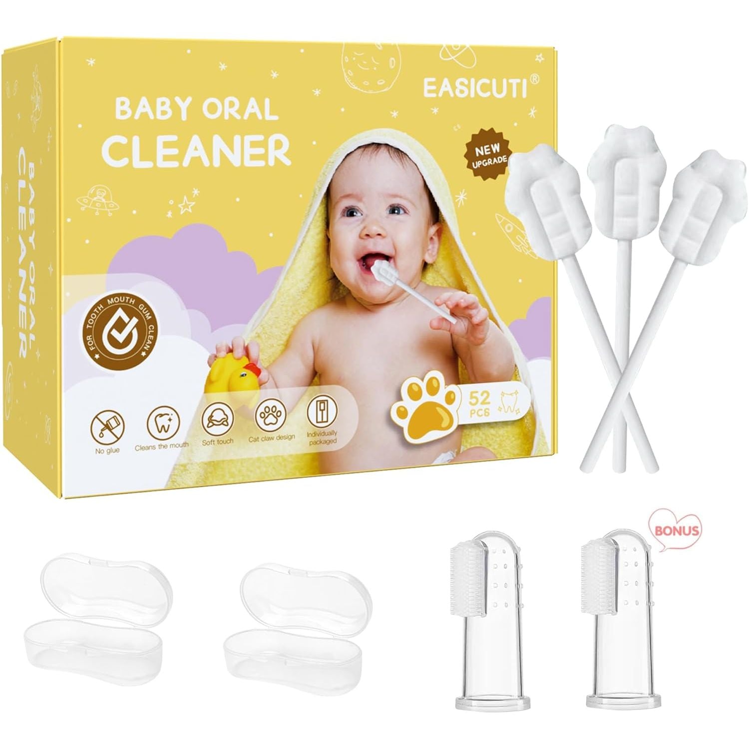 Buy now Baby Tongue Cleaner, Baby Toothbrush, 42Pcs Disposable Infant Toothbrush Clean Baby Mouth,Gauze Gum Cleaner Toothbrush Baby Oral Cleaning Stick Dental Care for 0-36 Month Baby+Free 1 Finger Toothbrush 1 Count (Pack of 52) at indiglob india