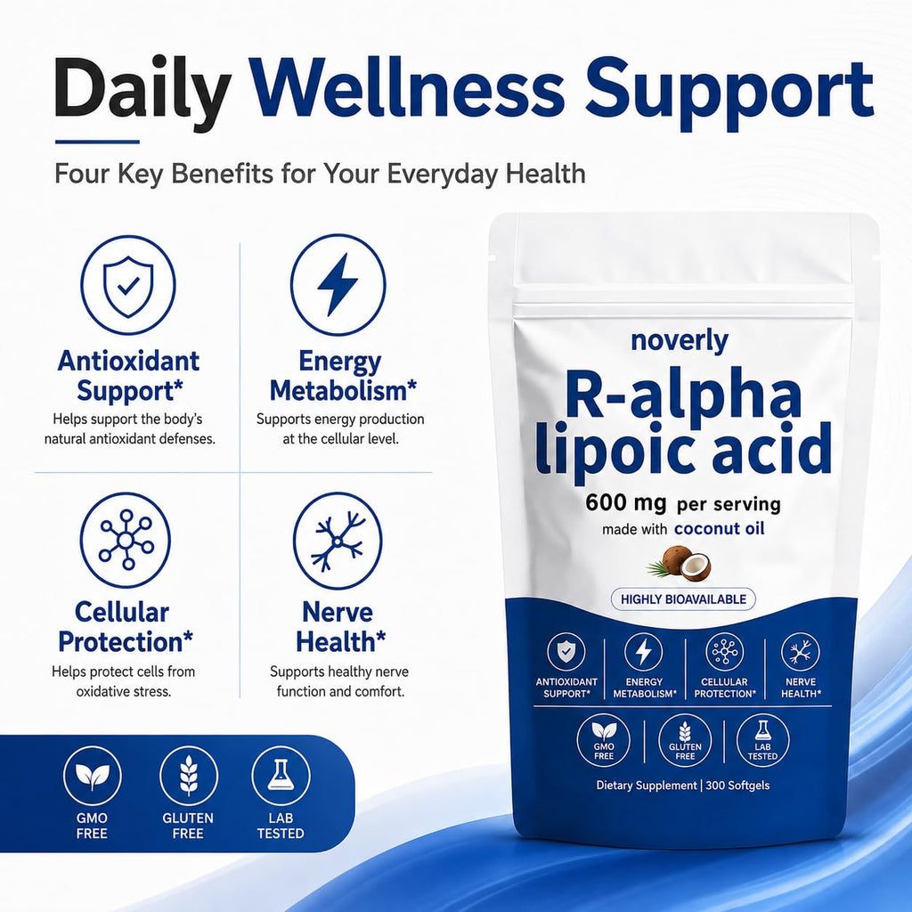 R Alpha Lipoic Acid 600mg, R-Alpha Lipoic Acid Supplement with Coconut Oil, 300 Softgels, Antioxidant Support for Cellular Energy & Healthy Nerve Function Support, Non-GMO Gluten-Free