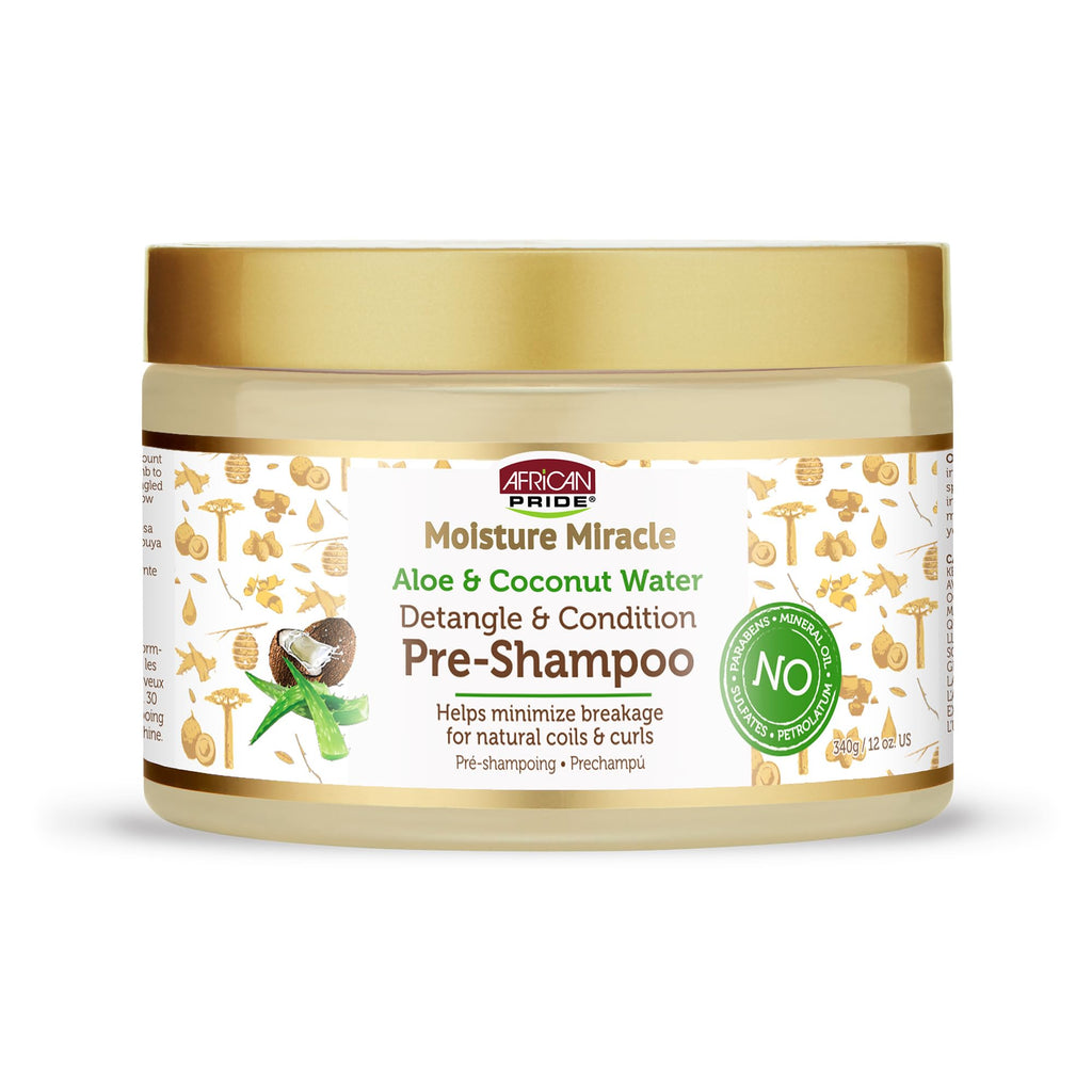 African Pride Moisture Miracle Pre-Shampoo Hair Detangler, 18 Oz | Aloe & coconut water pre-poo softens and detangles curls and coils; minimizes breakage on wash day