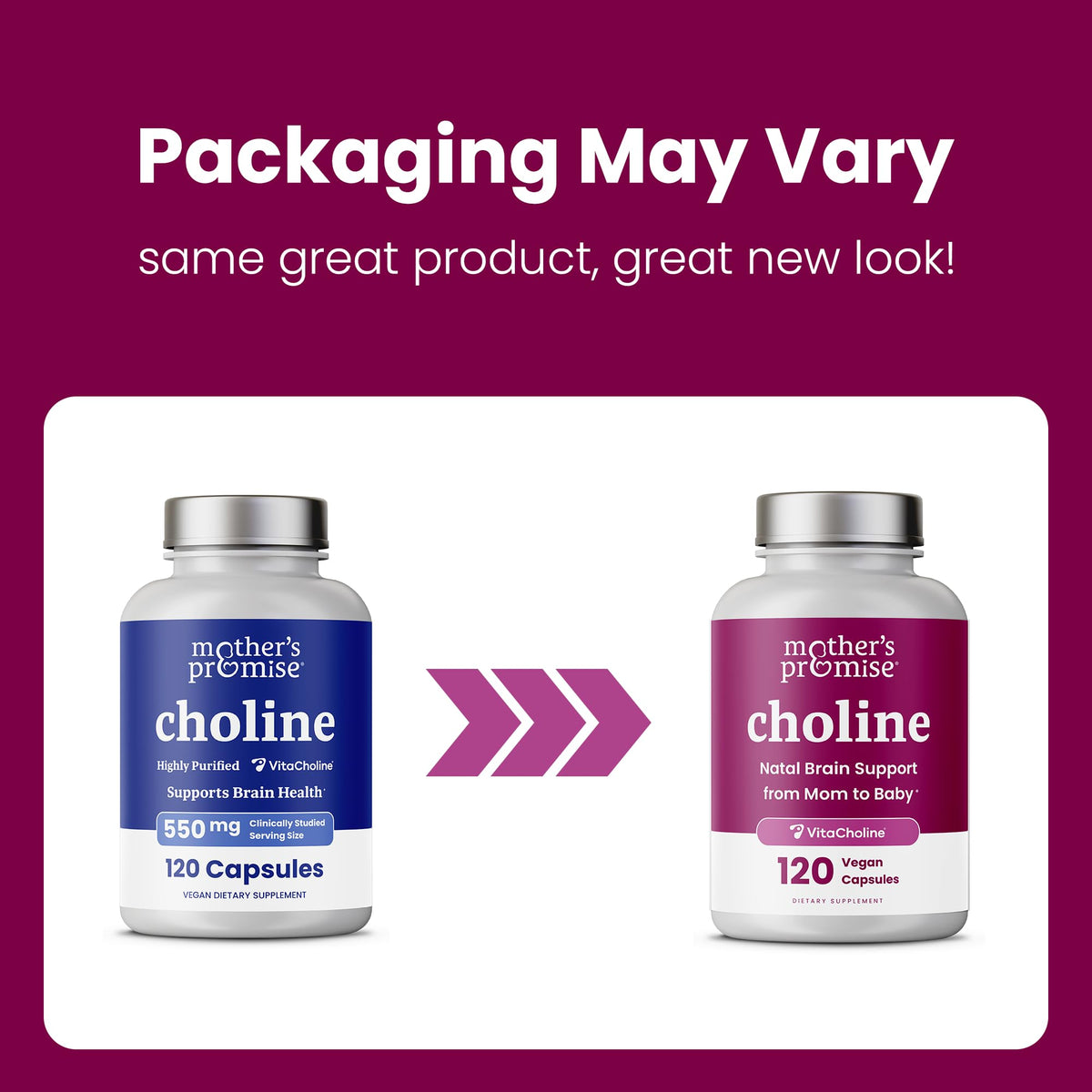 Mother's Promise Prenatal Choline 550mg with VitaCholine®, 120 Vegan Capsules