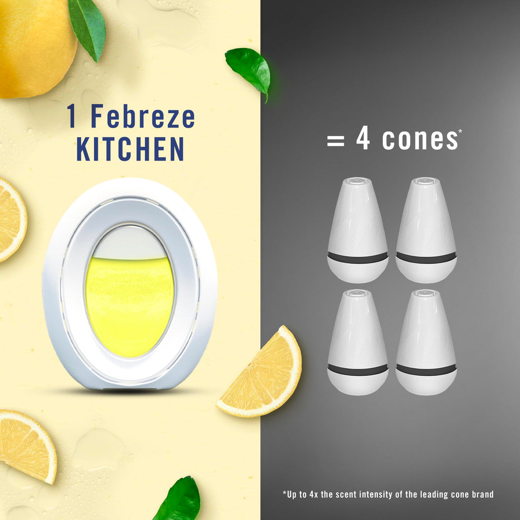 Febreze Kitchen Air Freshener, Odor-Fighting, Plug In Alternative, Air Fresheners for Home and Bathroom and Kitchen, Closet Air Fresheners, Fresh Lemon Scent, 6 Count