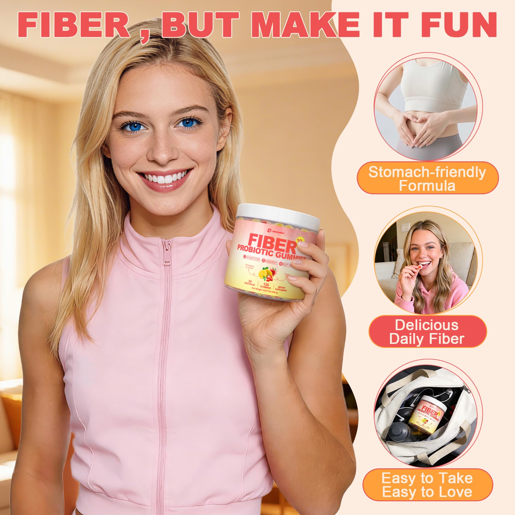 10g Fiber Gummies for Adults & Women Sugar Free High Fiber Supplement | with Probiotics, Organic Super Greens & Digestive Enzymes, Supports Gut Health, Energy & Regularity, Vegan, 120 Count