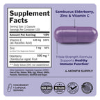 Elderberry Capsules with Zinc and Vitamin C for Adults, 120 Count | Immune Support Supplement for Women and Men, Black Sambucus Elderberry with Vitamin C and Zinc, Immune Defense Multiminerals