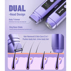 Dynooper Electric Bikini Trimmer Women: IPX7 & Dual Head - Cobalt Blue | Pubic & Body Hair Razor IPX7 Shower-Safe - USB-C fast charging Silent 45dB - Smart LED Display For Women Daily Care