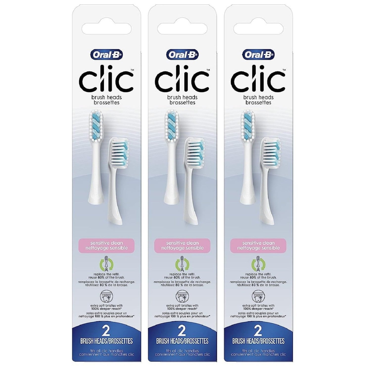 Buy now Oral-B Clic Toothbrush Sensitive Clean Replacement Brush Heads, White, 2 Count (Pack of 3) at indiglob india