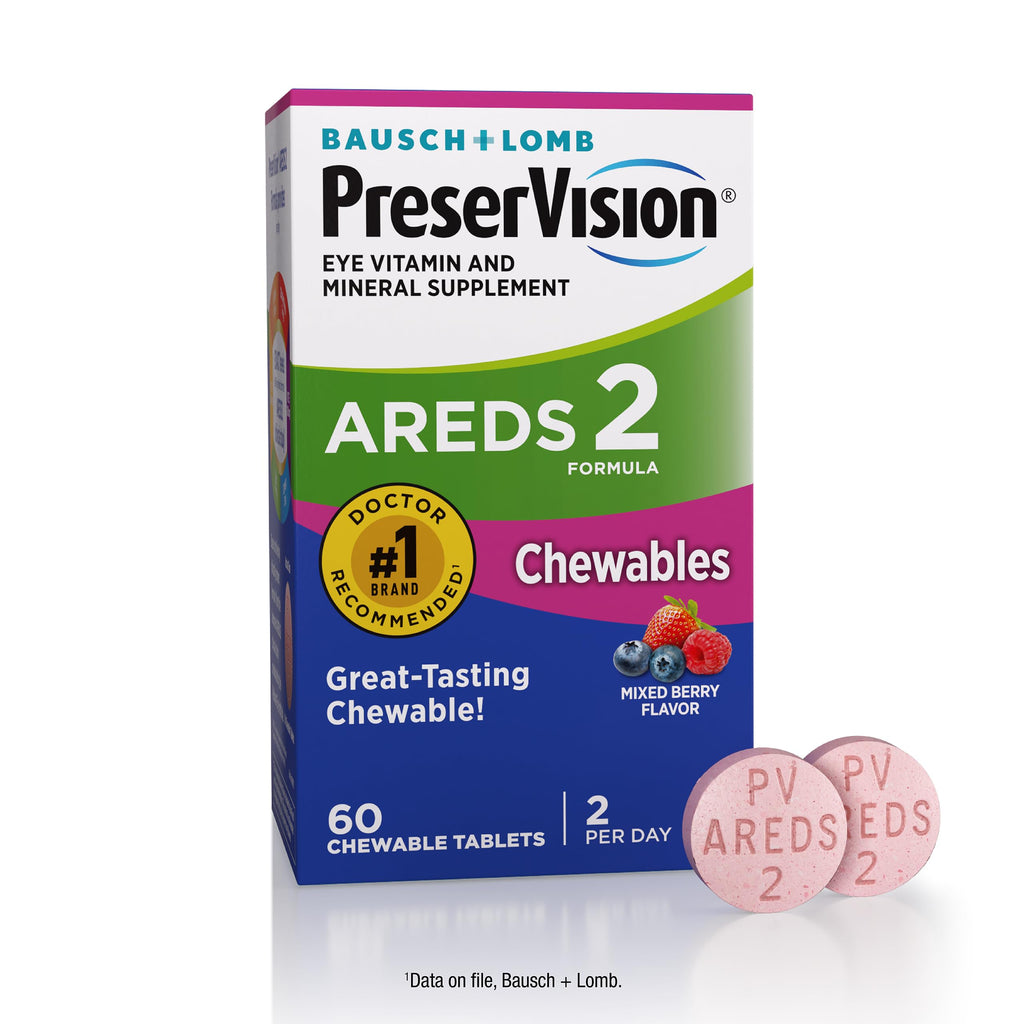 PreserVision AREDS 2 Chewable Eye Vitamins, Mixed Berry, 60 Tablets | AREDS 2 formula, lutein & zeaxanthin, vitamin C, E, zinc, copper, macular support* Vitamins, #1 eye doctor recommended brand1