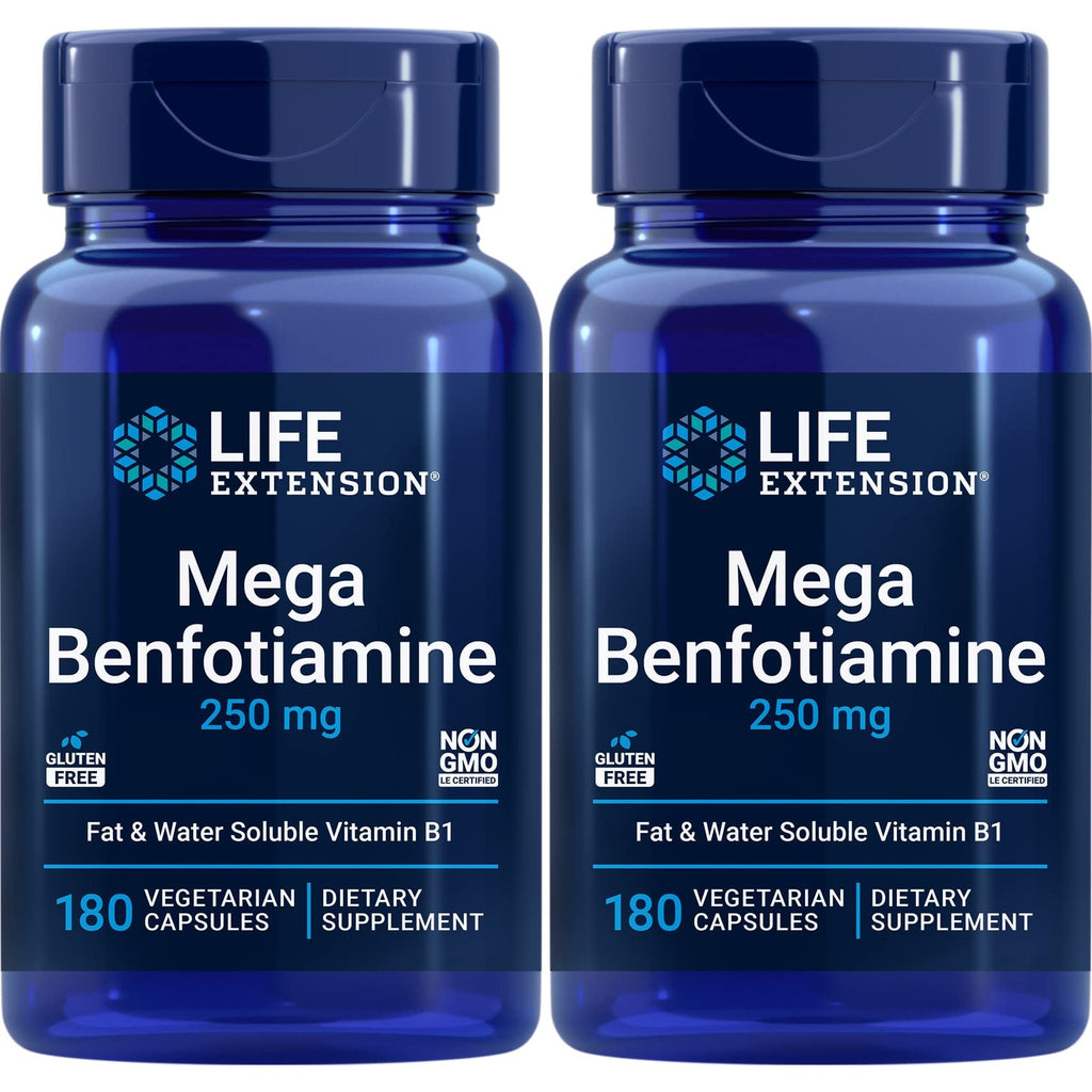 Life Extension Mega Benfotiamine, 250 mg, 120 Capsules | Fat-Soluble Thiamine, Ultra-Bioavailable Vitamin B1, Gluten-Free, Non-GMO & Vegetarian