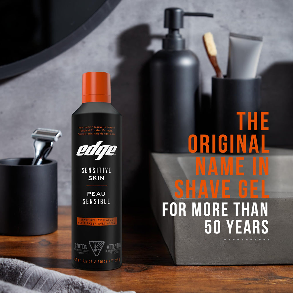 Edge Shaving Gel for Men, Sensitive Skin, 9.5 oz (2 Pack) | Sensitive skin shaving cream gel, Reduces irritation, Aloe-enriched formula, Lubricates for razors, Moisturizing glide
