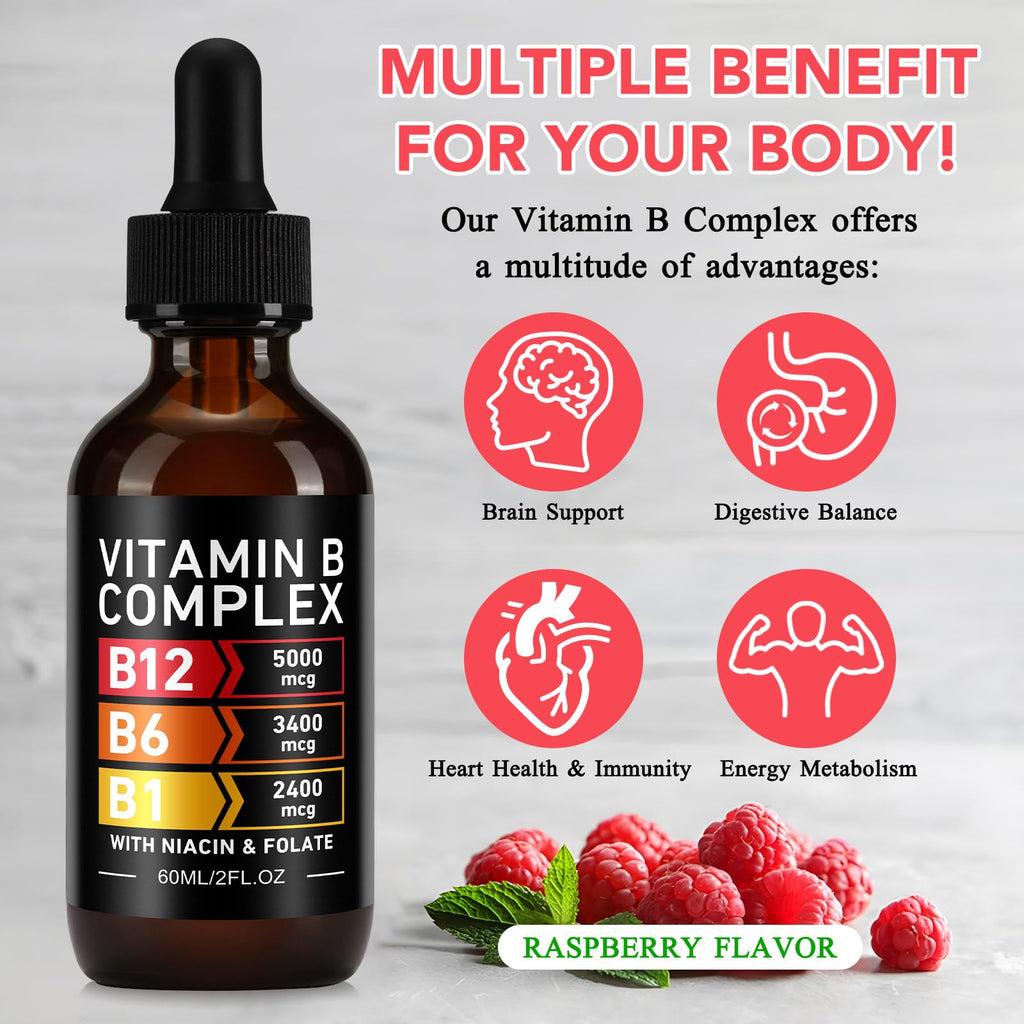 2 Packs Vitamin B12 Complex Drops 5000mcg, 80-Day Supply, Sugar/Gluten Free