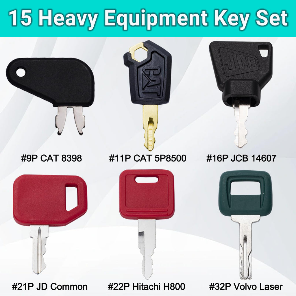 15PCS Multi Types Heavy Equipment Key Set Construction Master Equipment Set