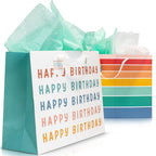 Beautiful Birthday Gift Bags Set of 2 with Tissue Paper, Cards & Stickers