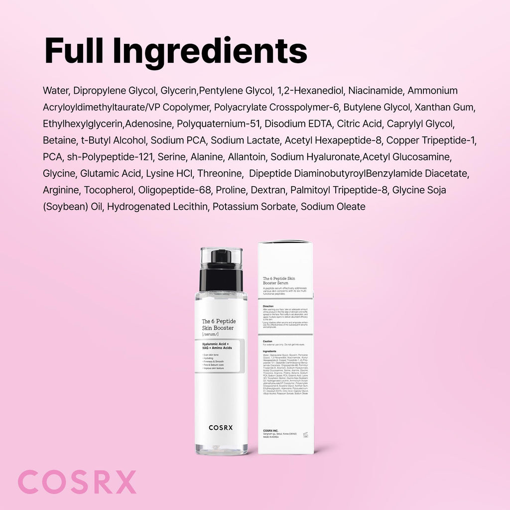 COSRX 6X Peptide Collagen Skin Booster Toner Serum for Dull Skin, 5.07 oz | Preps Skin with Copper Peptides, GHK-Cu for Uneven Skin Texture, Skin Renewal Boosting Facial Essence, Korean Skin Care