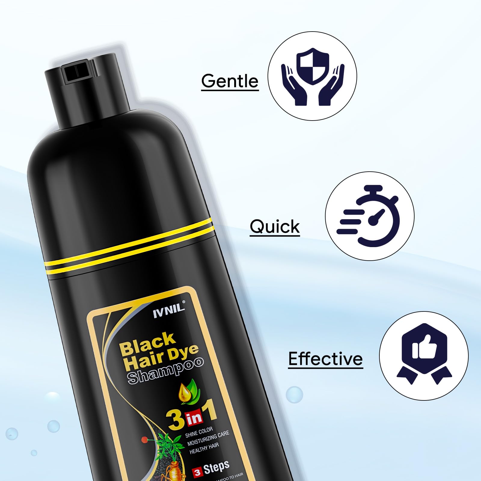Ivnil Black Hair Dye Shampoo Color Shampoo for Gray Coverage for Women Men | Easy to use at home, Effectively cover white hair