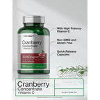 Horbäach Cranberry Concentrate Extract Pills + Vitamin C | 120 Capsules | Supplement for Women and Men | Triple Strength Ultimate Potency Formula | Non-GMO and Gluten Free