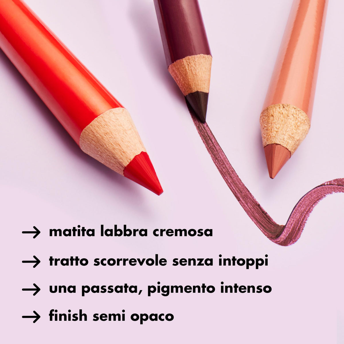 Three vibrant e.l.f. Cream Glide Lip Liners showcasing smooth application and rich pigmentation, perfect for precise lip contouring.