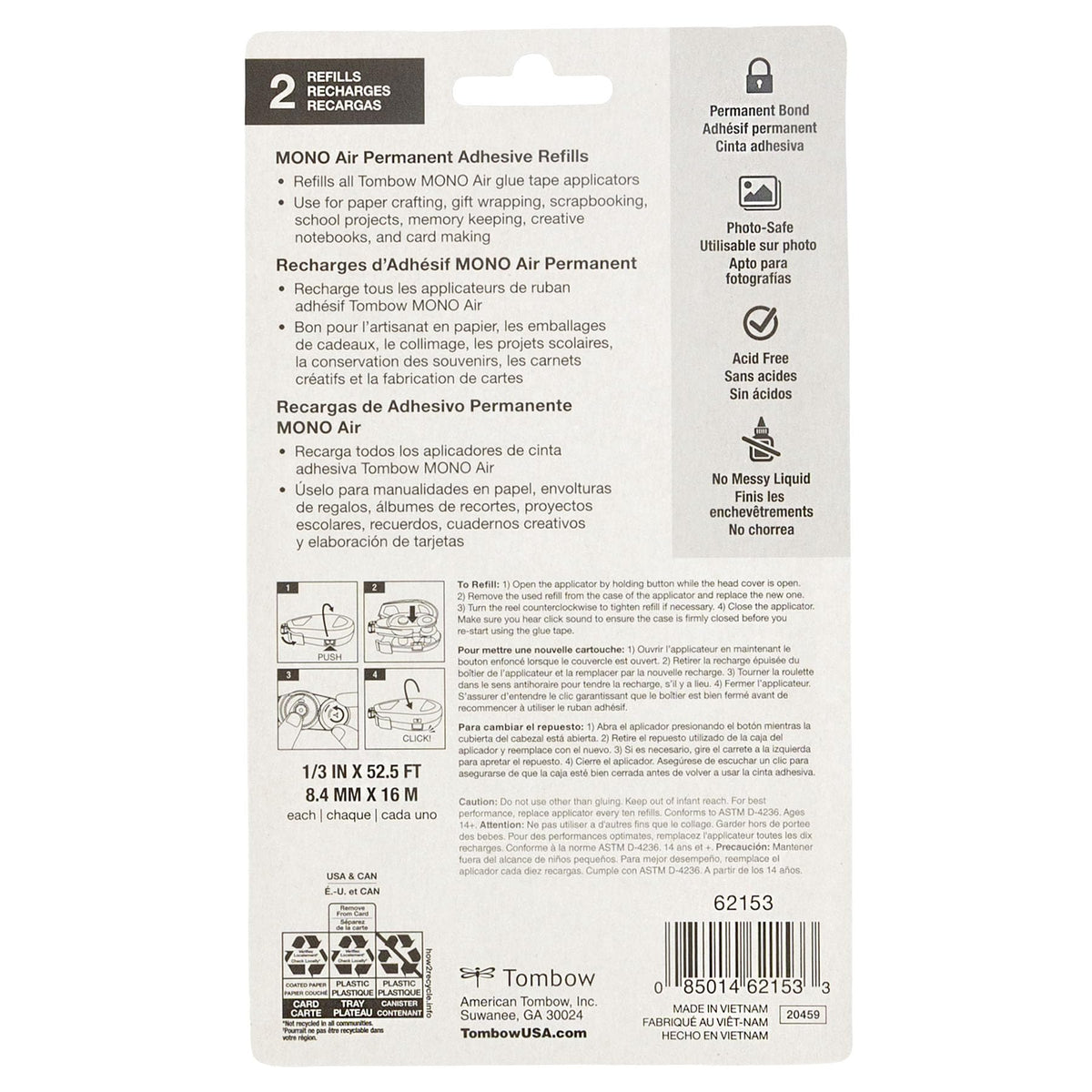 Tombow Mono Air Touch Adhesive, Refill 2-Pack