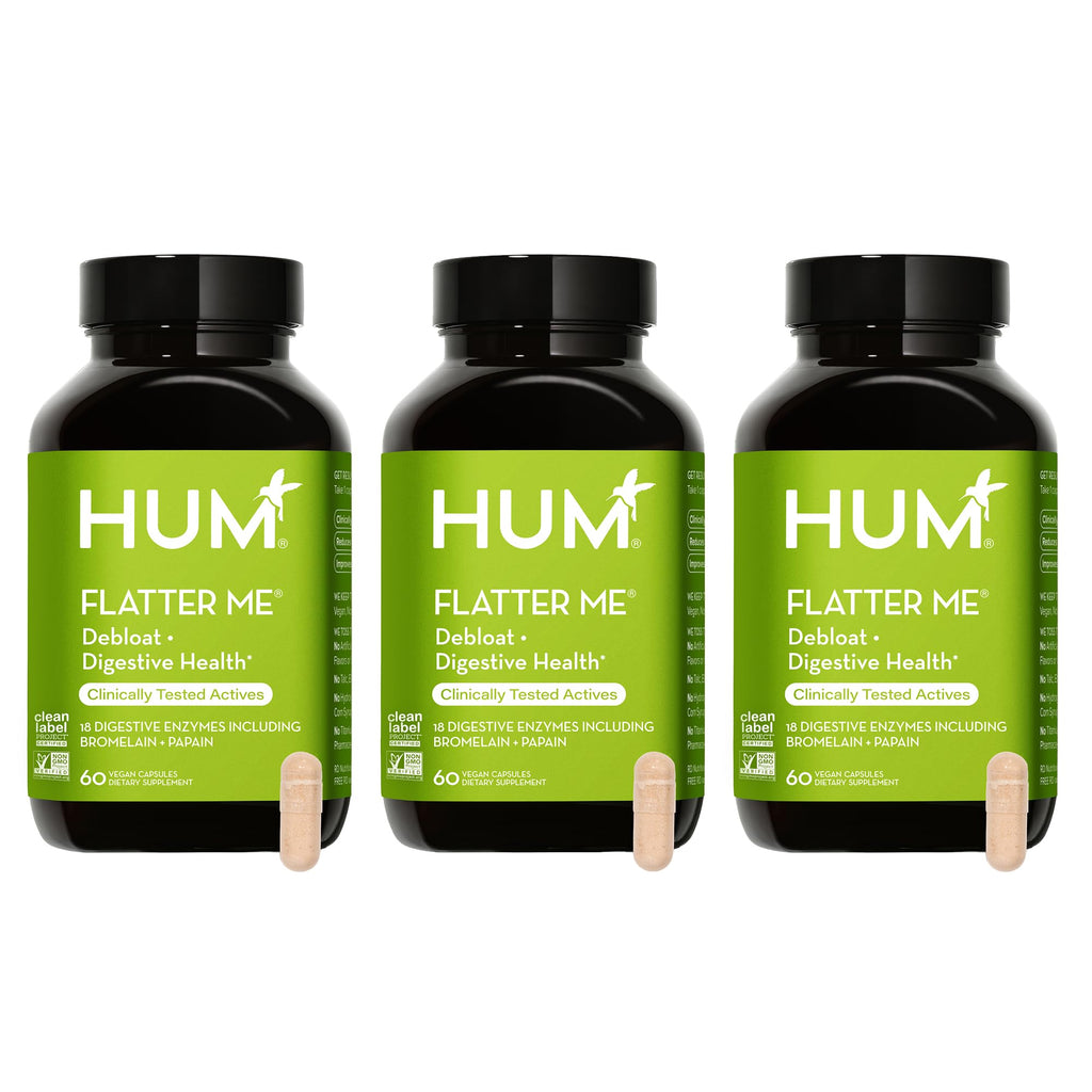 HUM Flatter Me Digestive Enzymes, Digestion & Bloating Support, 60 Count | 18 Digestive Enzymes, Ginger, Peppermint & Fennel, Women & Men, Vegan, Non-GMO, 60 Capsules