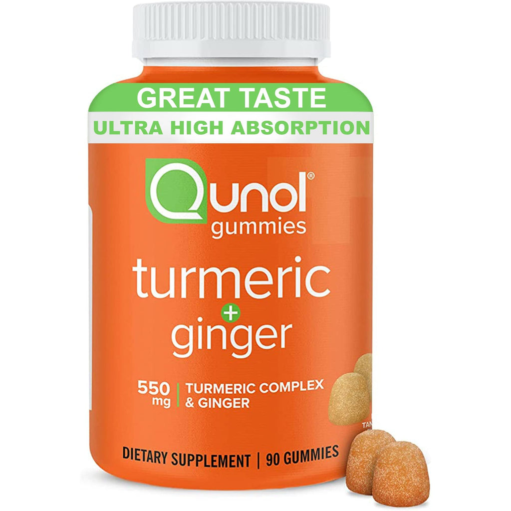 Qunol Turmeric Curcumin & Ginger Gummy, 550mg Enhanced Absorption 60ct | Delicious Vegan & Gluten Free Supplement that Supports Joint Health and Healthy Inflammation Response, Rich Tangerine Flavor