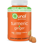 Qunol Turmeric Curcumin & Ginger Gummy, 550mg Enhanced Absorption 60ct | Delicious Vegan & Gluten Free Supplement that Supports Joint Health and Healthy Inflammation Response, Rich Tangerine Flavor