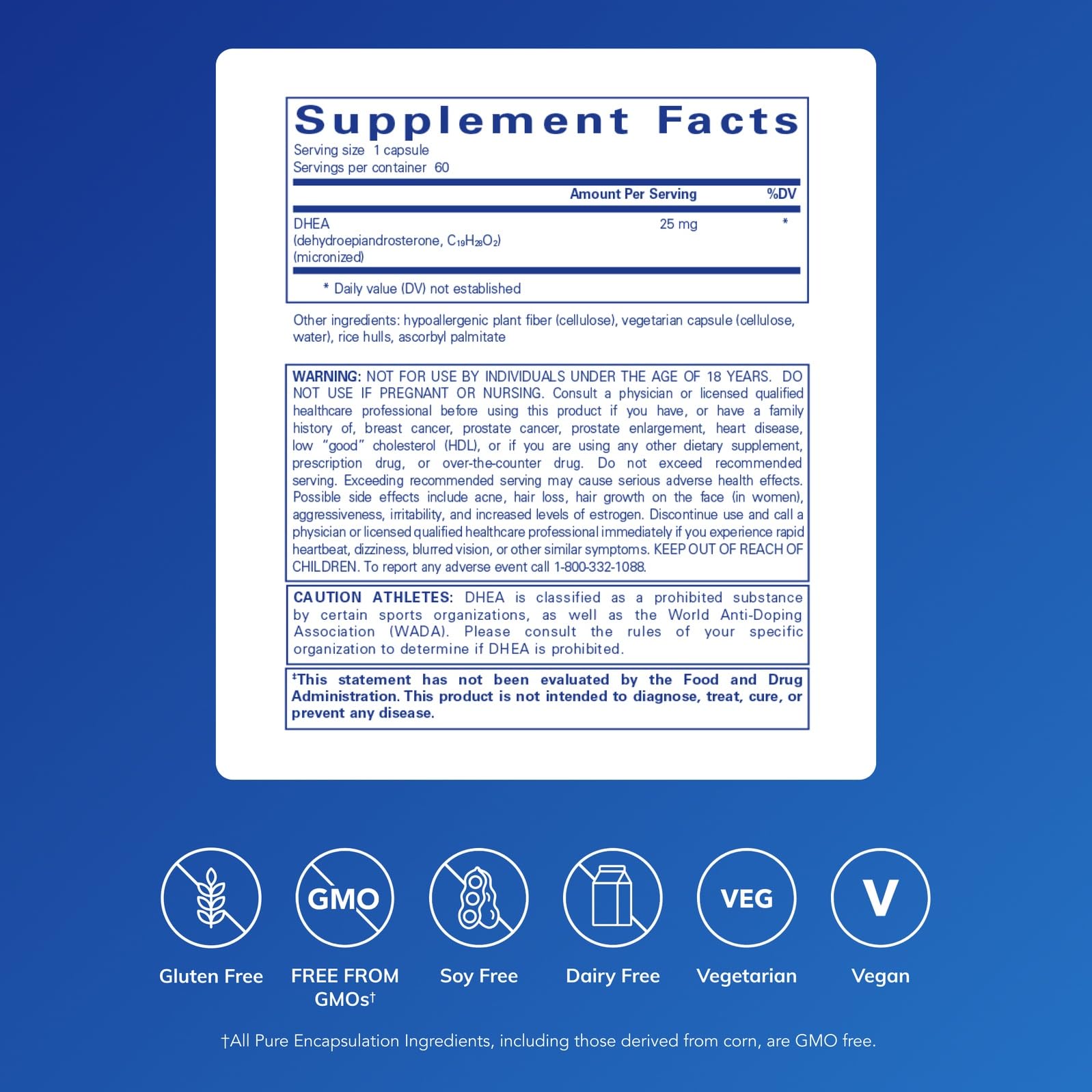 Pure Encapsulations DHEA 25 mg, 60 Capsules | Supplement for Immune Support, Hormone Balance, Metabolism Support, and Energy Levels*, with Micronized DHEA